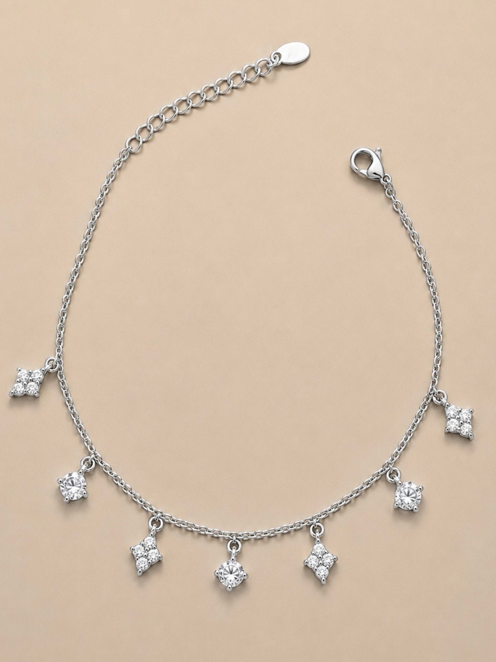 3/$40! Silver Anklet with Diamond Charms Real Crystal Platinum Plated